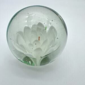 Vintage Art Glass Flowers Paperweight Multicolor Floral Hand Blown 2.5” White